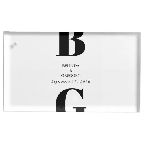 Modern Minimalist Black  White Monogram Wedding  Place Card Holder