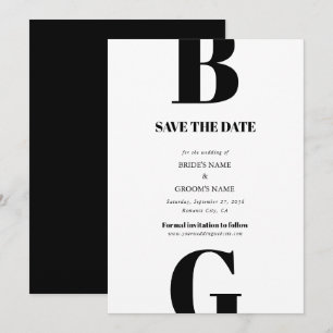 Modern Minimalist Black & White Monogram Wedding Save The Date