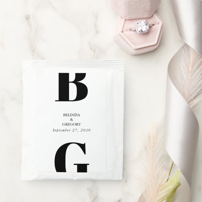 Modern Minimalist Black & White Monogram Wedding  Tea Bag Drink Mix (Wedding)