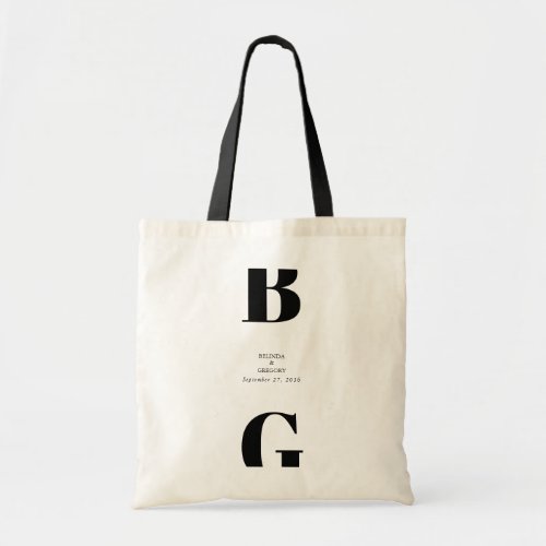 Modern Minimalist Black  White Monogram Wedding Tote Bag