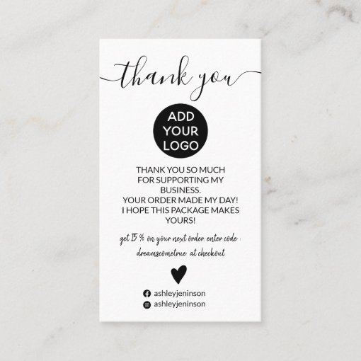 Modern minimalist black white order thank you business card | Zazzle