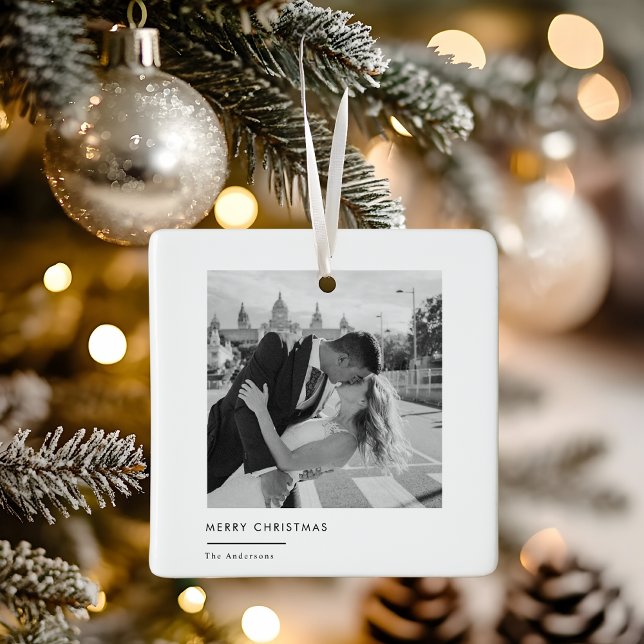 Modern Minimalist Black & White Photo Christmas  Ceramic Ornament (Creator Uploaded)