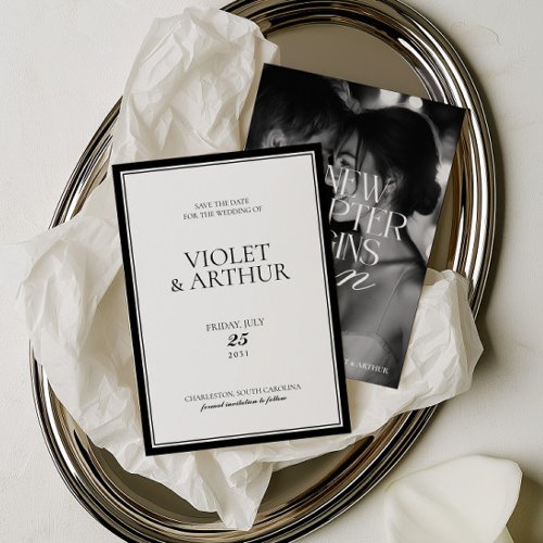 Modern Minimalist Black & White Photo Save The Date