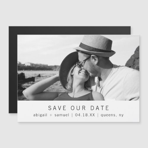 Modern Minimalist Black White Photo Save the Date Magnetic Invitation