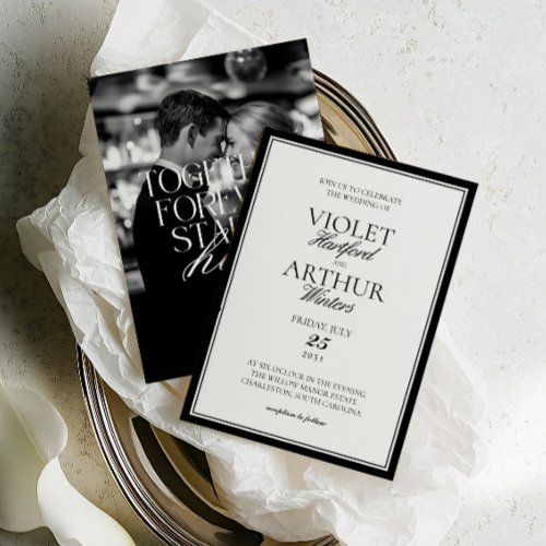 Modern Minimalist Black & White Photo Wedding Invitation