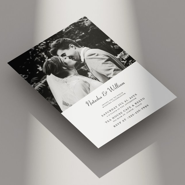 Modern Minimalist Black & White Photo Wedding Invitation (Modern Love, Geometric Style: Personalized Wedding Invitation)