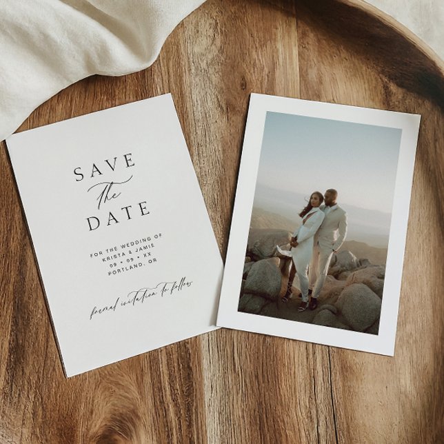 Modern Minimalist Black & White Photo Wedding Save The Date (Creator Uploaded)