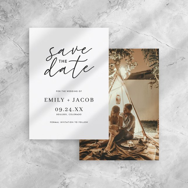 Modern Minimalist Black & White Photo Wedding Save The Date (Creator Uploaded)