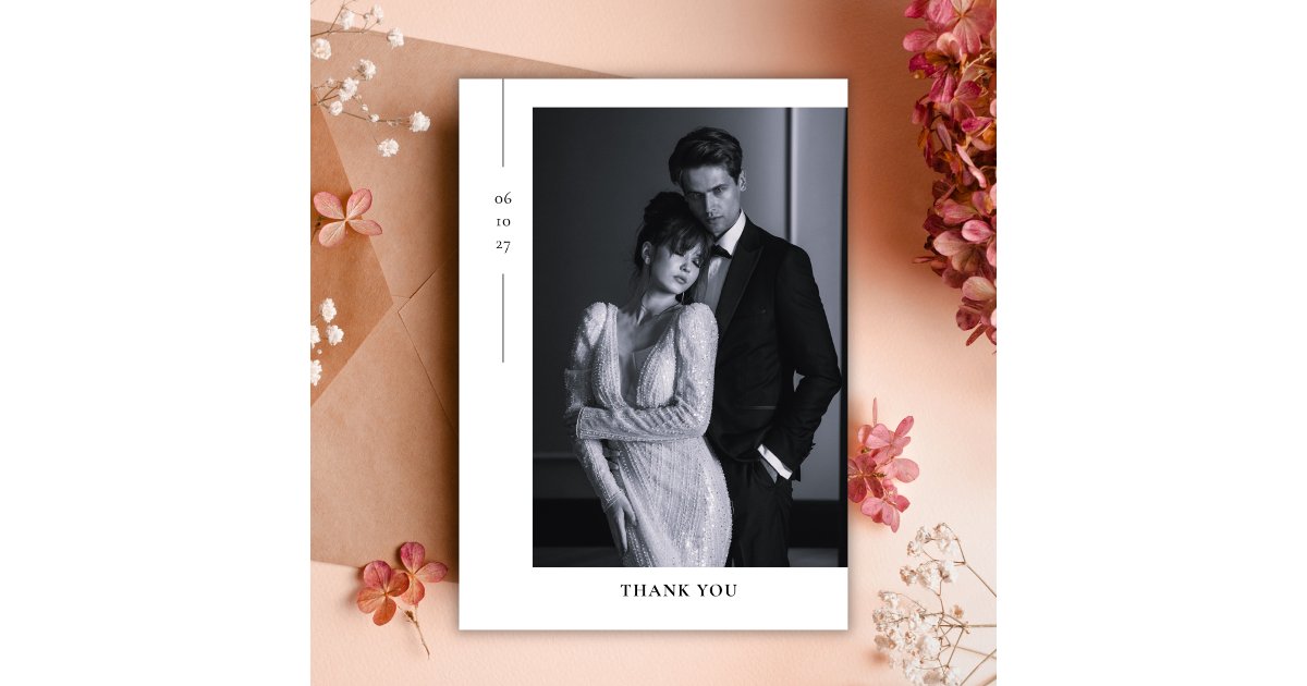 Modern Minimalist Black White Photo Wedding Thank You Card | Zazzle