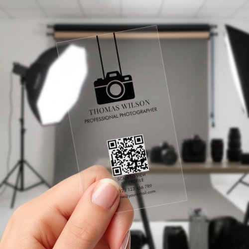 Modern Minimalist Black White Photographer Clear Business Cards