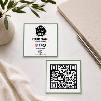 Modern Minimalist Black & White QR Code Business Square Business Card