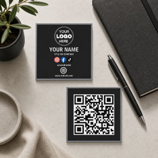 Modern Minimalist Black & White QR Code Business Square Business Card