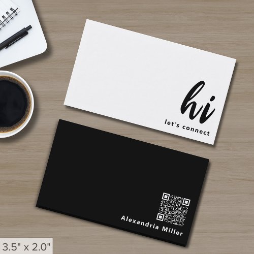 Modern Minimalist Black White QR Code Networking Business Card