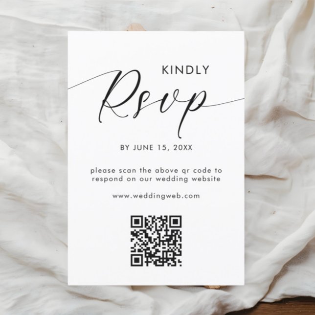 Modern Minimalist Black & White Qr Code RSVP Card (Creator Uploaded)