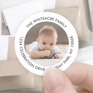 Modern Minimalist Black & White Return Address Classic Round Sticker