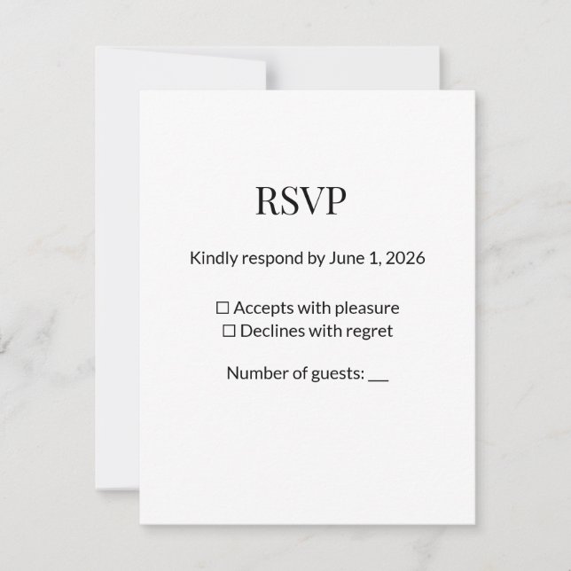Modern Minimalist Black White RSVP Card Template (Front)