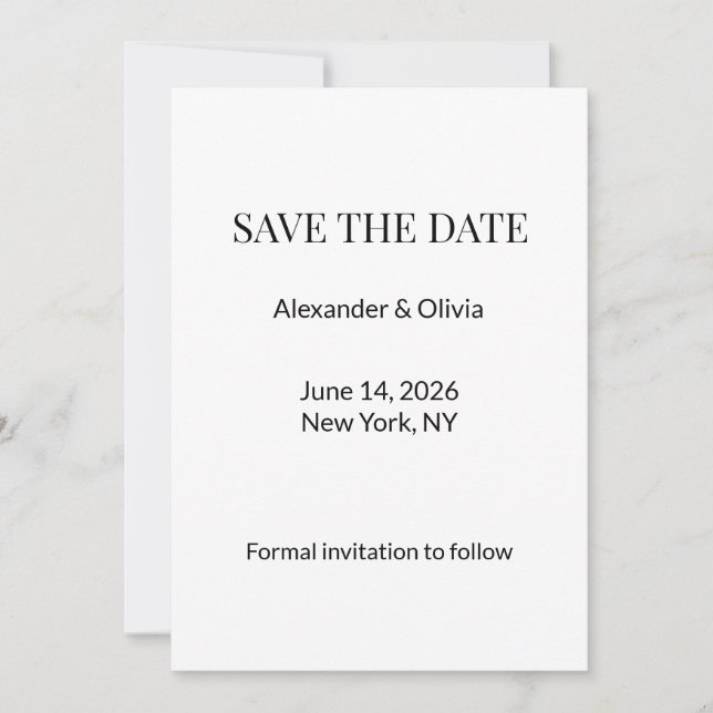 Modern Minimalist Black White Save the Date (Front)