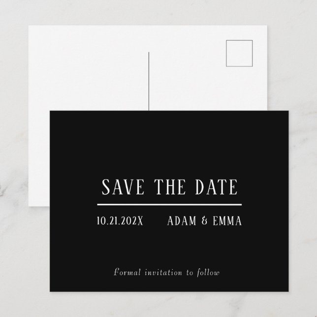 Modern Minimalist Black & White Save The Date  Announcement Postcard (Front/Back)