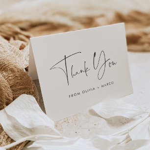Modern Minimalist Black & White Script Letterpress Thank You Card