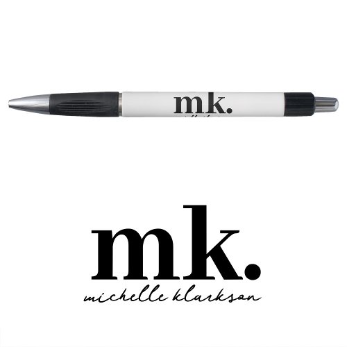 Modern Minimalist Black White Script Monogram  Pen