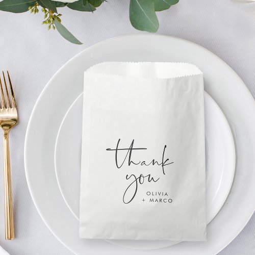 Modern Minimalist Black  White Script Thank You Favor Bag