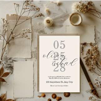 Modern Minimalist Black White Script Wedding Invitation
