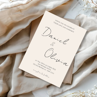 Modern Minimalist Black White Script Wedding Invitation