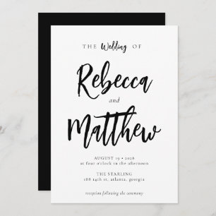 Modern Minimalist Black White Script Wedding Invitation