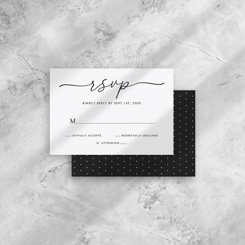 Modern Minimalist Black  White Script Wedding RSVP Card