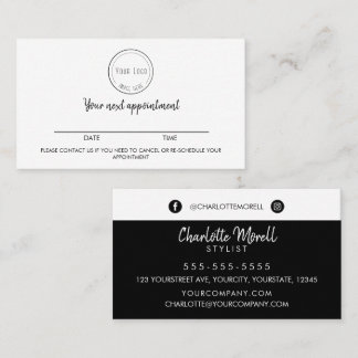 Modern minimalist black white simple with logo app appointment card