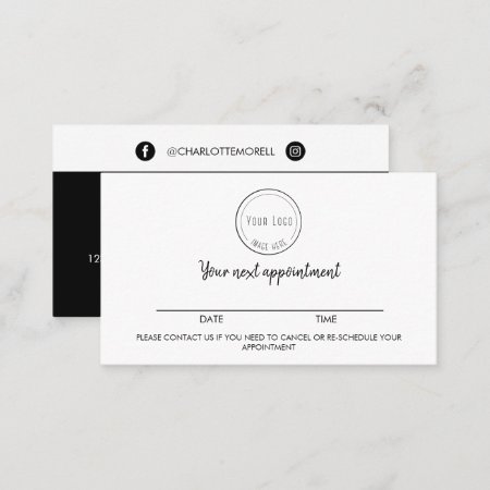Modern Minimalist Black White Simple With Logo App Appointment Card