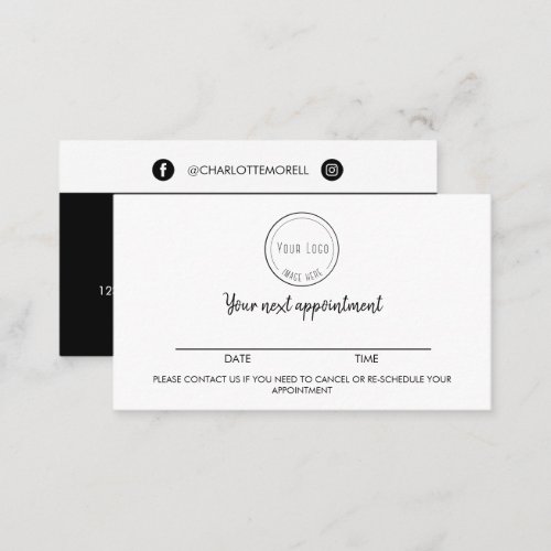 Modern minimalist black white simple with logo app appointment card