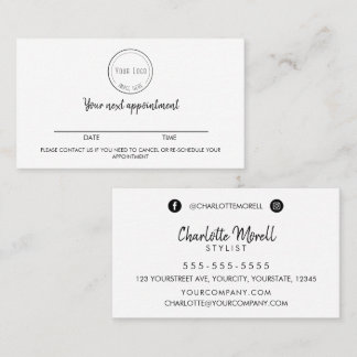 Modern minimalist black white simple with logo appointment card