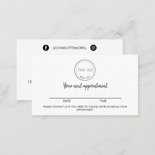 Modern minimalist black white simple with logo appointment card