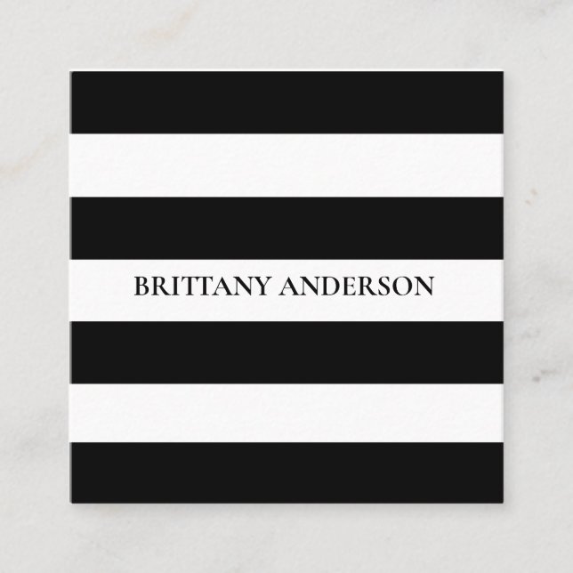 Modern Minimalist Black & White Stripe Square Business Card (Front)