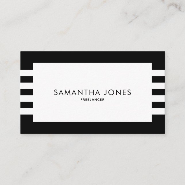 Modern Minimalist Black White Stripes Freelancer Business Card (Front)