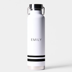 Modern Minimalist Black White Stripes Water Bottle