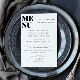 Modern Minimalist Black White Stylish Wedding Menu
