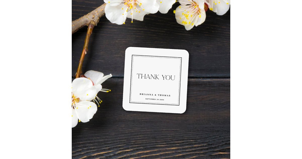 Modern Minimalist Black & White Thank You Square Sticker | Zazzle