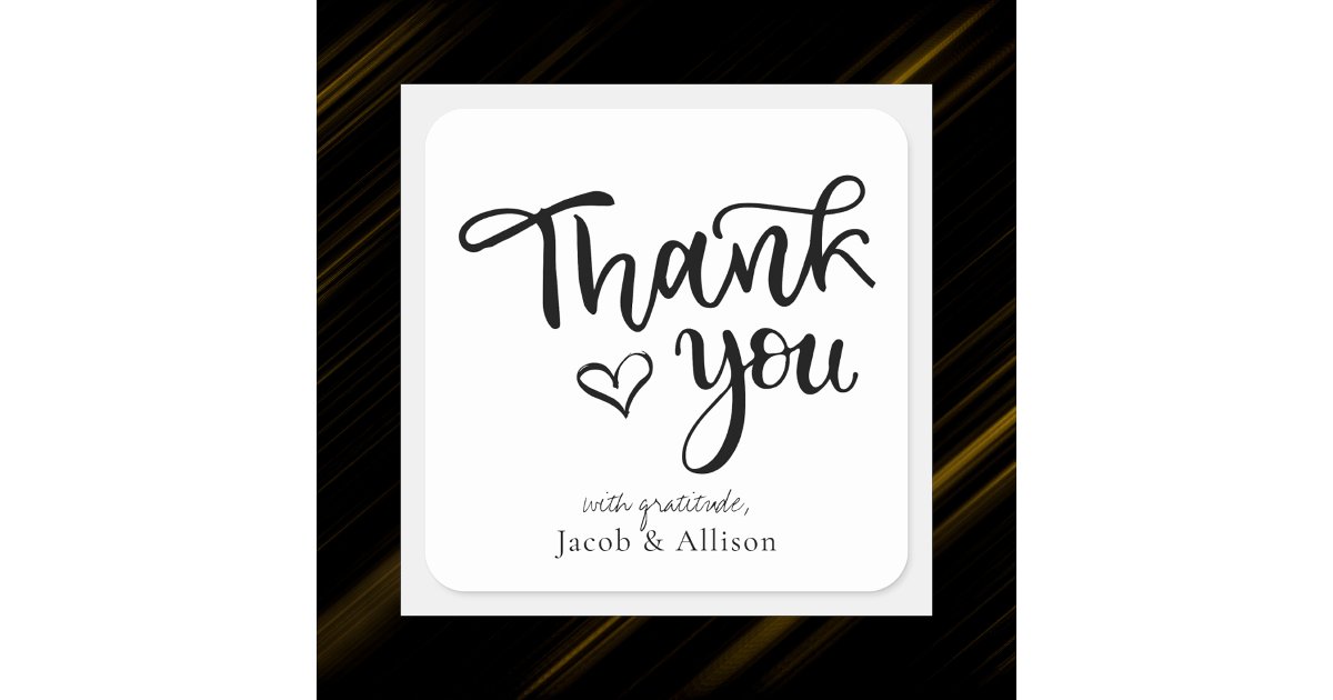 Modern Minimalist Black & White Thank You Square Sticker | Zazzle