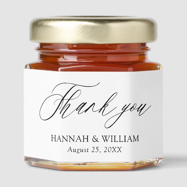 Modern Minimalist Black & White Thank you Wedding Honey Jar Favors (Front)