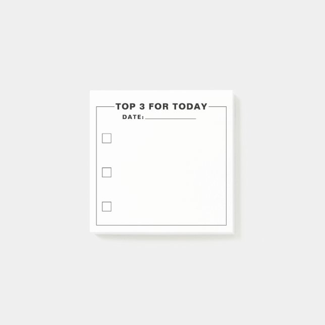 Modern Minimalist Black White Top 3 To Do List Post-it Notes (Front)