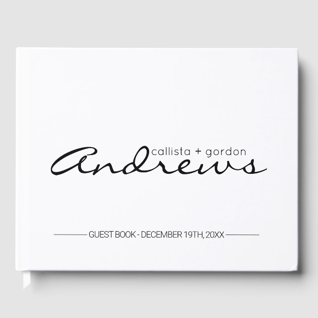 Modern Minimalist Black White Typography Wedding Guest Book (Front)