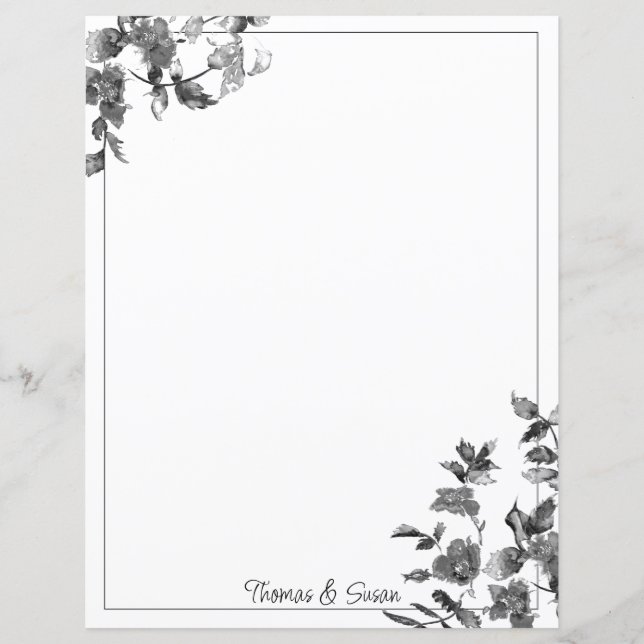 Modern minimalist black white watercolor roses    (Front)