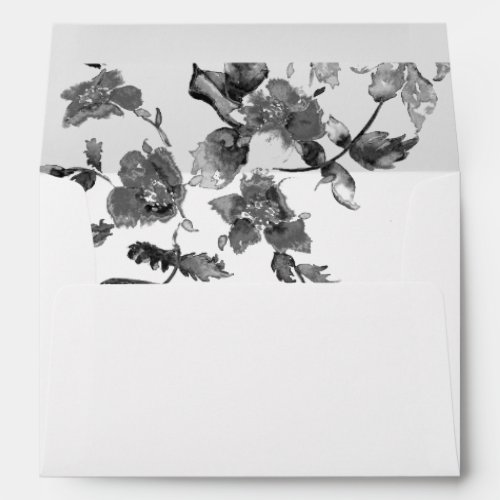 Modern minimalist black white watercolor roses   envelope