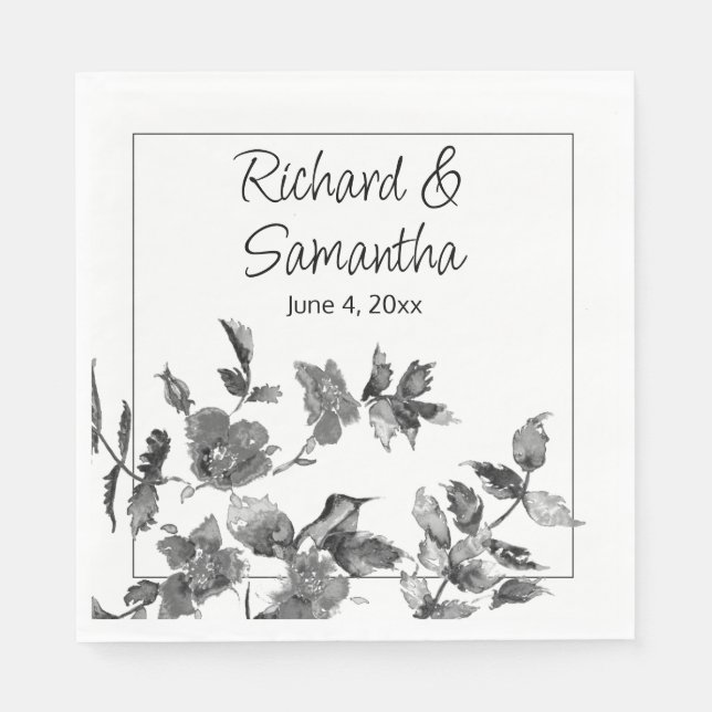 Modern minimalist black white watercolor roses     napkins (Front)