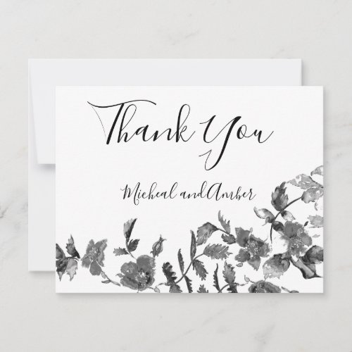 Modern minimalist black white watercolor roses   thank you card