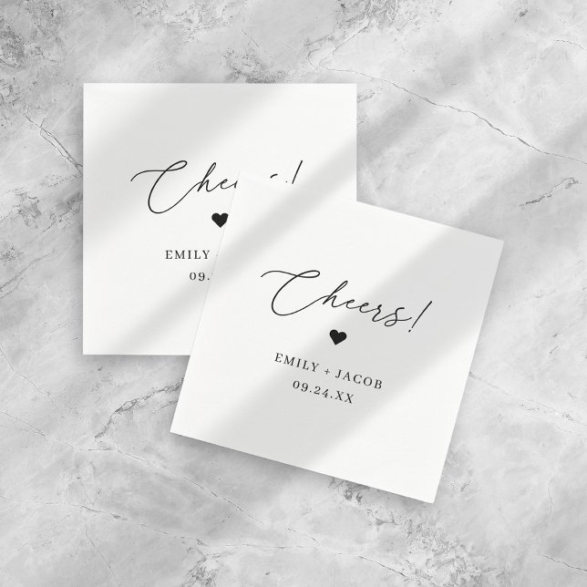Modern Minimalist Black & White Wedding Cheers Napkins (Creator Uploaded)