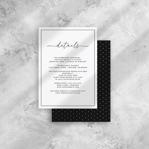 Modern Minimalist Black  White Wedding Details Enclosure Card