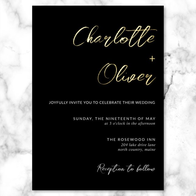 Modern Minimalist Black White Wedding Foil Invitation (Creator Uploaded)